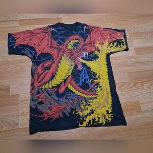 Vintage Liquid Blue Dragon Graphic MensT-Shirt Sz. L O